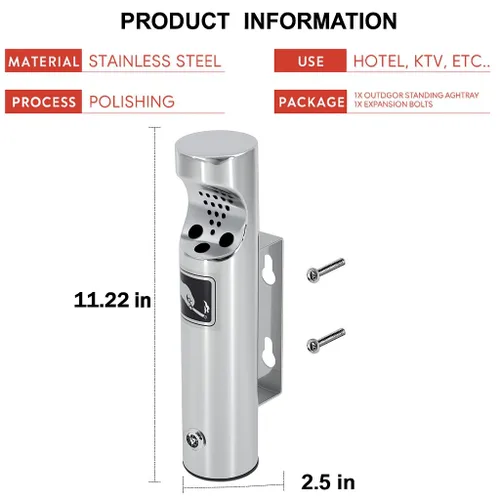 Miniatura 3 de Receptáculo de basura para exteriores montado en la pared, contenedor de basura exterior de acero inoxidable, contenedor de basura comercial
