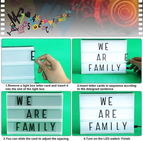 Miniatura 7 de Juego de letras de caja de luz cinematográfica de alta calidad, 293 piezas (104 negros + 104 multicolor + 85 iconos) – Nueva edición de plástico A4