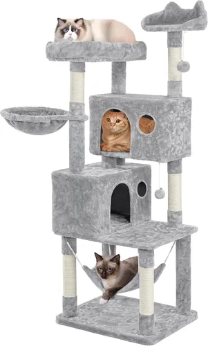 Topeakmart Árbol para gatos de 64.5 pulgadas grande para condominio con postes rascadores, hamaca como centro de juegos para casa de gatitos