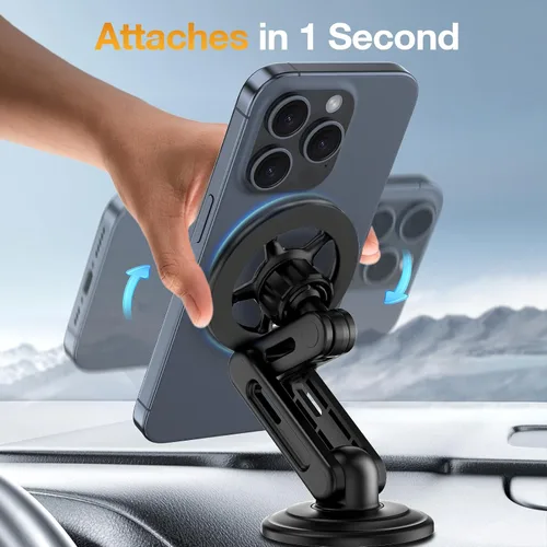 Miniatura 6 de Soporte magnético de teléfono para tablero de automóvil MagSafe [rotación de 360° todo de metal] [20 imanes más fuertes] Soporte magnético
