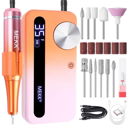 Miniatura 9 de Kit de taladro de uñas MEKK, taladro eléctrico profesional de 35000 RPM con 12 piezas de brocas, lima de uñas eléctrica anti-sacudida sin cable