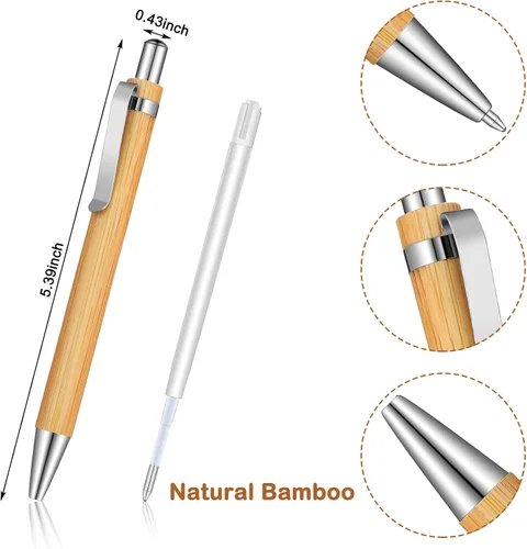 Miniatura 2 de Outus 12 bolígrafos retráctiles de madera de bambú, tinta negra, bolígrafos de 0.039 in, juego de productos para regalos, escritura, oficina
