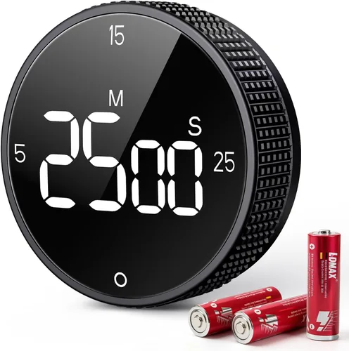 Temporizador magnético de cocina para cocinar con alarma fuerte - Gran pantalla LED de cuenta atrás rotativa Pomodoro, preajuste de 5/15/25 minutos,