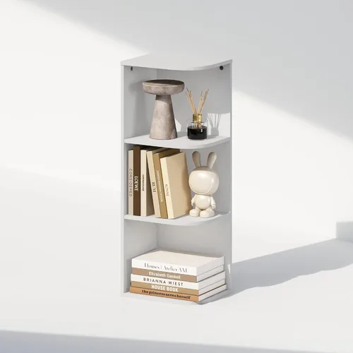 Miniatura 4 de Furinno Reed - Estantería esquinera de 3 niveles, estante para libros, estantes de esquina, estante de almacenamiento, para organización y Blanco