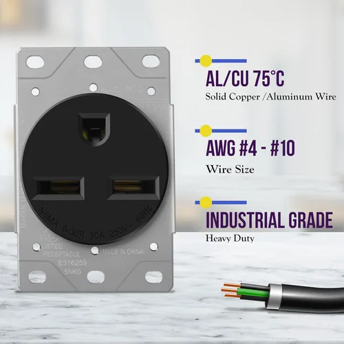 Miniatura 3 de ENERLITES Toma de corriente NEMA 6-30R de 30 amperios 125/250 V, receptáculo resistente de 30 A, para soldadores, aires acondicionados, vehículos