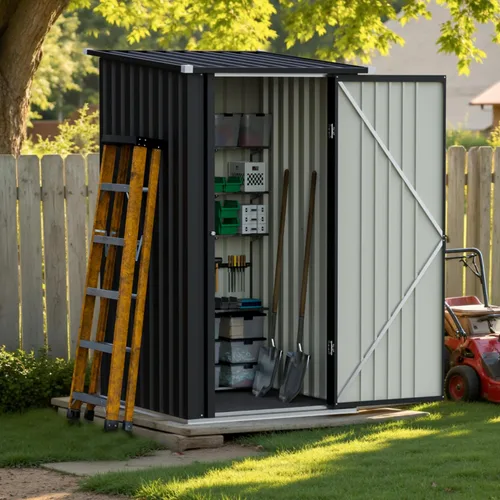 Miniatura 3 de Greesum Cobertizo de almacenamiento para exteriores de 3 x 3 pies, cobertizo de metal con cerradura para patio trasero, piscina, patio y Negro