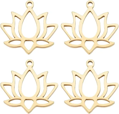 Beebeecraft 1 Box 20Pcs Lotus Flower Charms 18K Gold Plated Brass Tibetan Style Flat Flower Charms for Jewelry Making