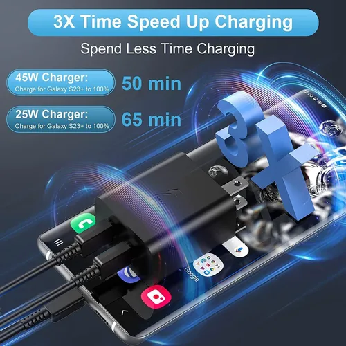 Miniatura 3 de Paquete de 2 cargadores súper rápidos de 45 W tipo C de 10 pies, USB C de carga de pared y cable largo de cargador de teléfono Android para Samsung