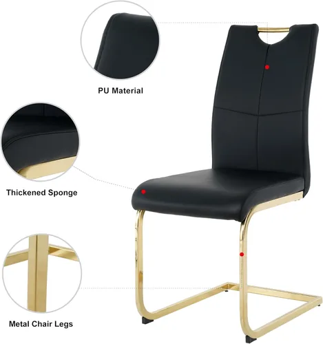 Miniatura 6 de Juego de 2 sillas de comedor, modernas sillas de cocina con respaldo alto con patas de metal y asiento acolchado de piel sintética, sillas