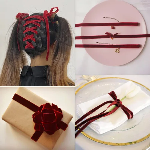 Miniatura 4 de BokingOne Cinta de terciopelo rojo vino, 3/8 pulgadas x 30 yardas, cinta de terciopelo de nailon burdeos para envoltura de regalos, bodas