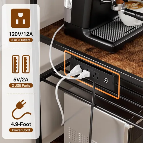 Miniatura 6 de Portin Mini soporte para nevera, gabinete de barra de café con toma de corriente, mini refrigerador y soporte para microondas con ganchos en S, 7