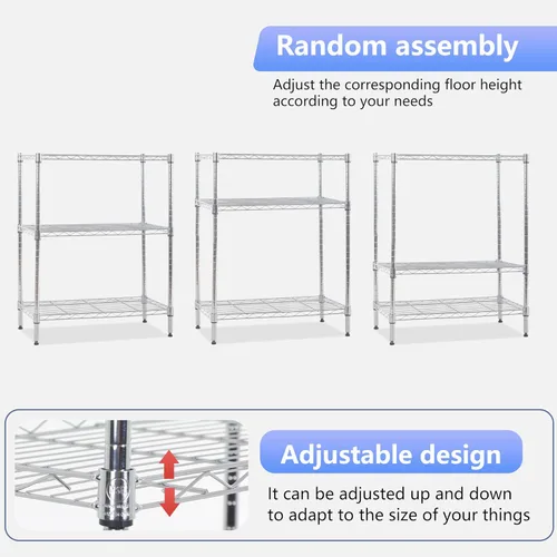 Miniatura 7 de FDW Unidades de estantería de alambre de 3 niveles, estante de almacenamiento de metal, 23L x 13A x 30Al pulgadas, estantes de despensa ajustables