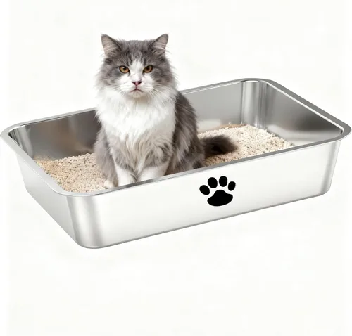 Miniatura 9 de Caja de arena de acero inoxidable para gatos, pequeña bandeja de arena de metal para gatitos, bandeja de arena para interiores, suministros