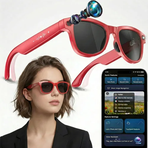 Miniatura 12 de Lentes inteligentes AI con gafas de cámara 4K de 8 MP, gafas de grabación de video 2026 1200P para mujeres y hombres, traducción en tiempo real