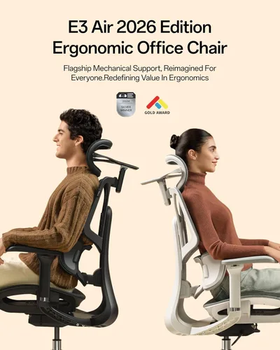 Miniatura 3 de Hbada E3 Air 2026 Silla de oficina ergonómica, soporte lumbar de 3 zonas, cómoda silla de oficina en casa con reclinación automática, reposacabezas