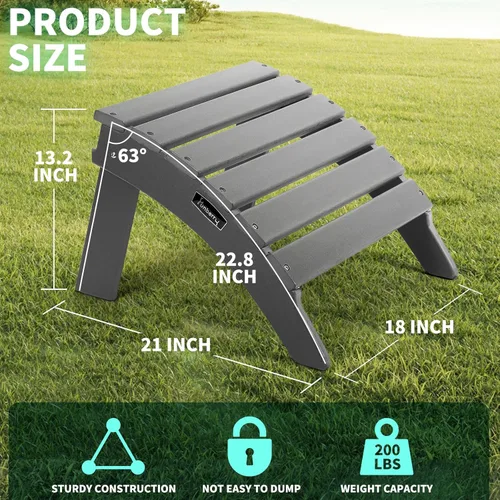 Miniatura 4 de FUNBERRY Otomana Adirondack plegable, HDPE para todo tipo de clima, reposapiés de patio de fácil almacenamiento, otomanas y reposapiés para Gris
