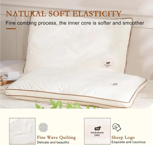 Miniatura 8 de YOUR MOON Almohada suave de lana orgánica tamaño Queen, almohada de lana plana y fina para dormir, almohadas de cama bajas para dormir de espalda