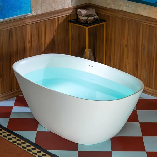Miniatura 4 de WOODBRIDGE Bañera independiente de 55 pulgadas x 31.5 pulgadas de resina de piedra de lujo y superficie sólida contemporánea en blanco mate