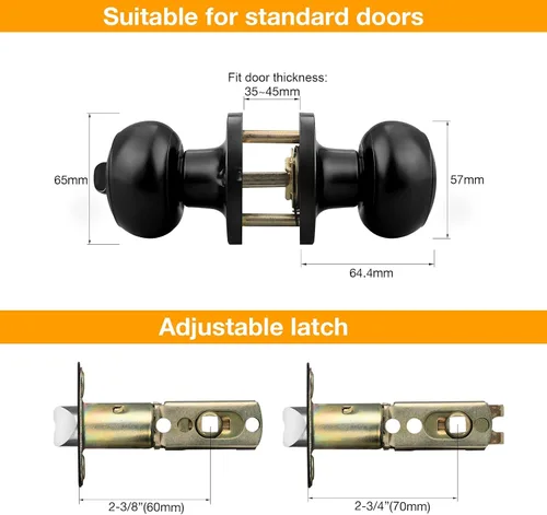 Miniatura 6 de Gobrico Paquete de 2 pomos para puerta exterior con llave negra mate, pomo de puerta de entrada, cerraduras de puerta de bola plana con la misma