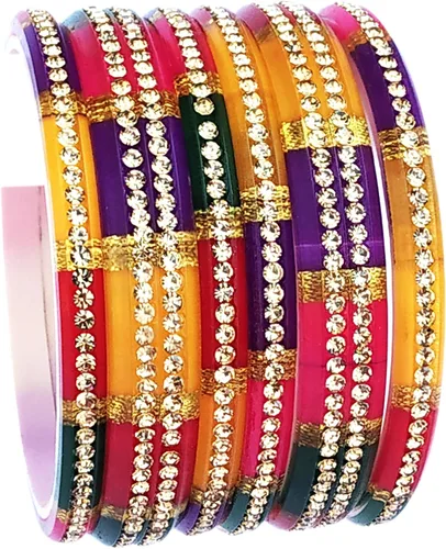 Miniatura 2 de JD'Z Collection - Juego de pulseras indias para boda, fiesta, multicolor, juego de 6 pulseras tradicionales