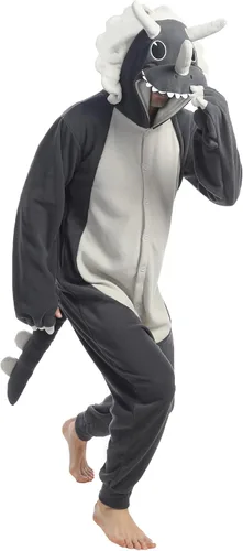 dressfan Disfraz de dragón de Triceratops de animal, disfraz de dinosaurio, Navidad, Halloween, cosplay, pijama, unisex, para adultos y adolescentes