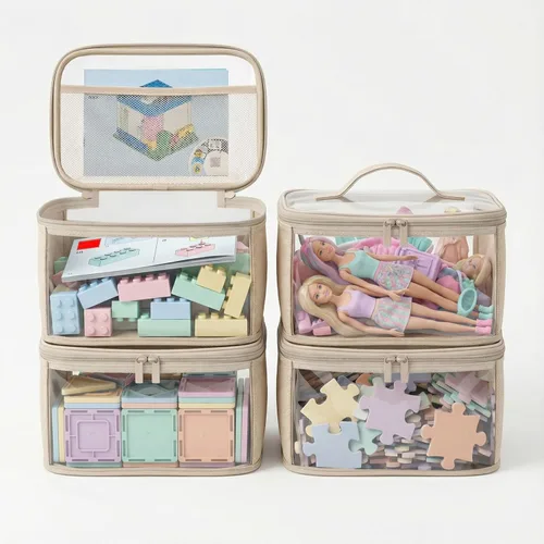 holay Bolsas transparentes de almacenamiento de juguetes con asa, paquete de 4 contenedores organizadores de almacenamiento para juguetes de niños,