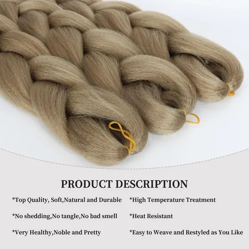 Miniatura 3 de Extensiones de cabello trenzado rubio natural, color rubio miel, trenzado a ganchillo, fibra sintética de alta temperatura para mujeres, 24 27#
