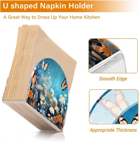 Miniatura 4 de Servilleteros de flores moradas con mariposas para mesas, servilleteros de acrílico transparente, servilleteros de cóctel para cocina, restaurante