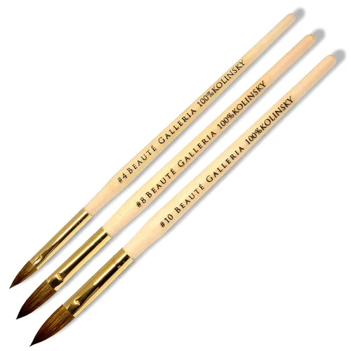 Beaute Galleria Kolinsky Sable - Juego de 3 pinceles acrílicos ovalados para arte de uñas, pintura para detalles de manicura, bolígrafo para arte de