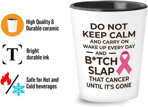 Miniatura 3 de Vaso de chupito contra el cáncer de 1.5 oz – Btch Slap That Cancer – Regalo de condolencias para el cáncer de mama Mujer fuerte Apoyo Quimioterapia