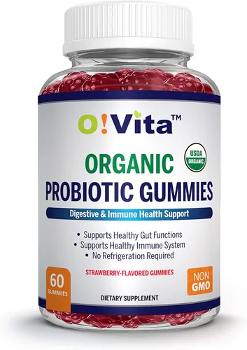 Gomitas probióticas orgánicas, 5 mil millones de UFC, fuerza máxima, sabor a fresa, salud intestinal y apoyo inmunológico para hombres, mujeres y