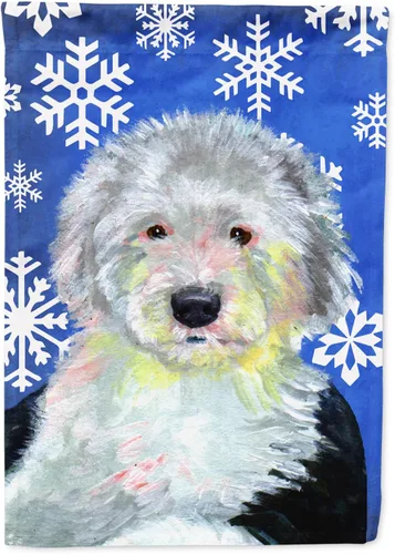 Miniatura 174 de Caroline's Treasures SC9374GF Bulldog English Snow flakes Holiday Garden Flag Buzón Bandera decorativa para patio exterior, patio, obras de arte