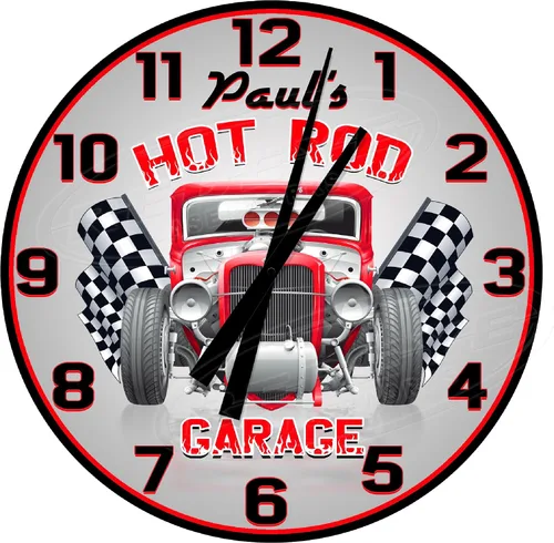 Miniatura 5 de Clásico Hot Rod Garage 12" de diámetro de aluminio de metal redondo reloj de pared