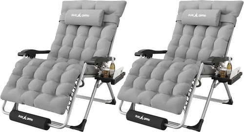 Miniatura 27 de Amopatio Silla de gravedad cero de gran tamaño, silla reclinable de 29 pulgadas de ancho, con bloqueo y reposapiés mejorados, soporte para tazas