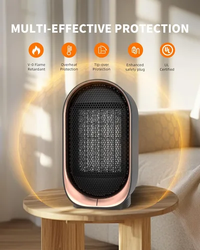 Miniatura 2 de Calentador de espacio, calentador portátil para uso en interiores, calentadores eléctricos pequeños con protección contra sobrecalentamiento y Negro