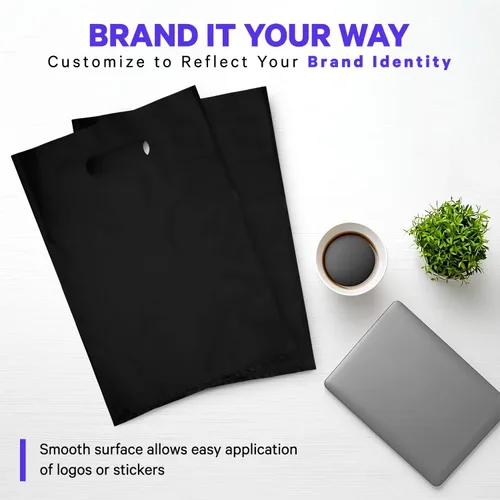 Miniatura 6 de Infinite Pack Bolsa de Plástico con Asa Troquelada Bolsa de 12" x 15" Bolsas de Mercancía de Plástico Negro Paquete de 100 para Venta al Por Menor