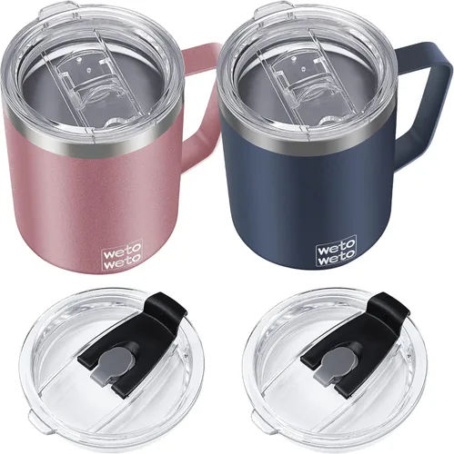 Miniatura 8 de WETOWETO Taza de café de 14 onzas, taza de campamento aislada al vacío con tapa, vaso de viaje de acero inoxidable de doble pared, taza de café