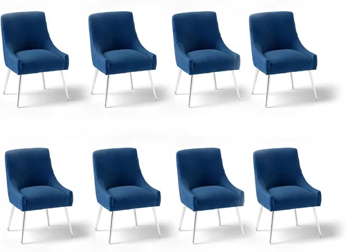 Miniatura 24 de Sillas de comedor de estilo moderno de terciopelo tapizado, silla de acento de tocador con barra vertical, silla capitonada con patas plateadas