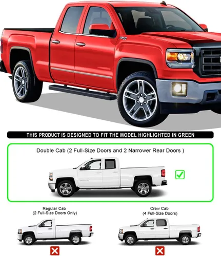 Miniatura 4 de APS - Estribos iBoard para Chevrolet con cabina extendida de 2 puertas completas + 2 puertas de apertura inversa, 4 pulgadas, Aluminio negro
