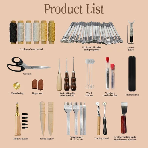 Miniatura 4 de EDIETH Kit de herramientas de cuero para manualidades, kit de trabajo de 72 piezas con bolsa de almacenamiento duradera, herramientas profesionales