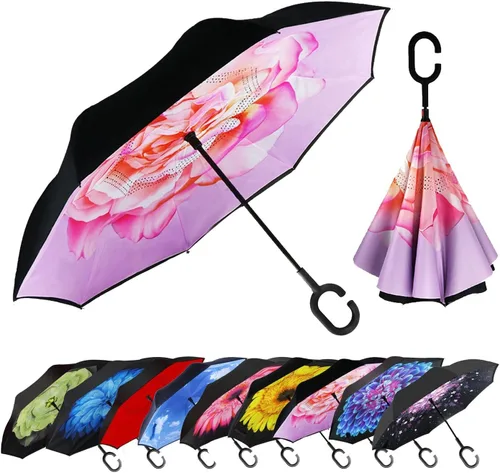 Miniatura 202 de MRTLLOA - Paraguas invertido de gran tamaño de 40/49/56 pulgadas - Sombrilla doble capa resistente al viento, con mango en forma de C y tamaño golf