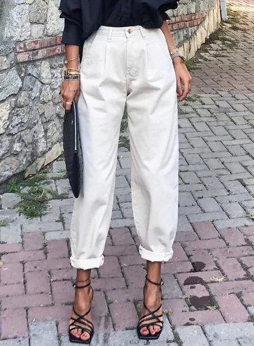 Miniatura 6 de EVALESS Pantalones de mezclilla holgados de cintura alta para mujer, casuales, holgados, recortados, pantalones de mezclilla Y2K