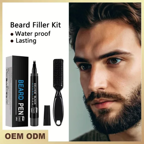 Miniatura 5 de Kit de relleno de barba impermeable para hombres, lápiz, bolígrafo, marcador de oscurecimiento con acabado natural para barba, bigote y cejas, Negro