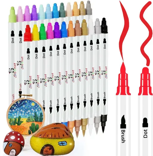 Bolígrafos de pintura de porcelana de doble punta de 24 colores, marcadores de pintura acrílica para tela de madera, azulejos de cerámica, punta de