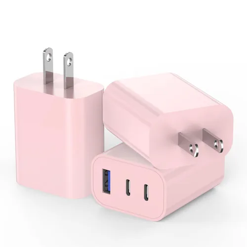 Miniatura 13 de Paquete de 2 bloques de cargador para iPhone 17, bloque de cargador USB C de 35 W y 3 puertos de carga rápida, enchufe de pared multipuerto USB C