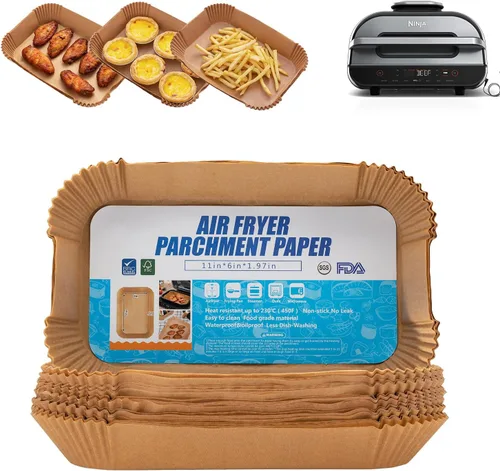 Miniatura 9 de Forro de papel desechable para freidora de aire, 100 piezas de revestimientos de pergamino de grado alimenticio para Ninja DZ201, accesorios