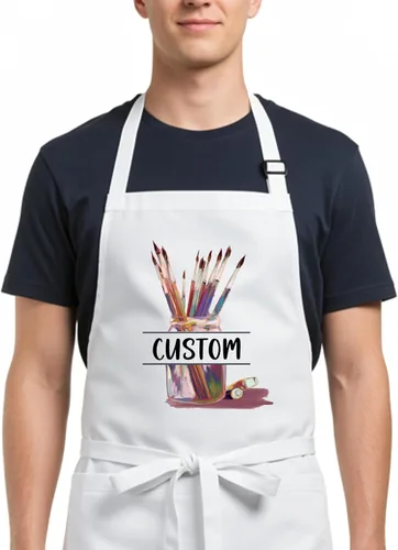 Miniatura 2 de Delantal de arte personalizado con bolsillos, delantal de pintura con nombre personalizado para artistas, estudiantes, profesores, niños, lienzo