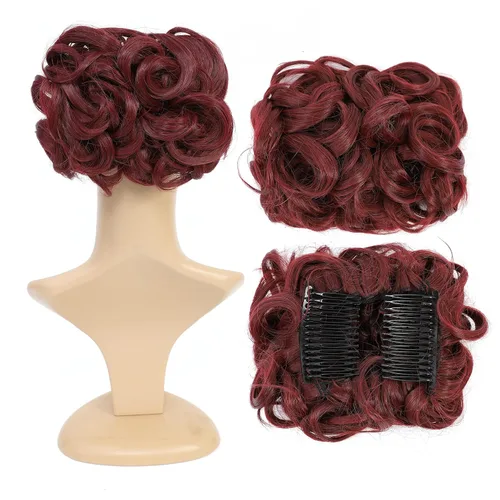 Miniatura 10 de SWACC Extensión de moño corto rizado desordenado, fácil de estirar, peines para el cabello, extensión de cola de caballo con clip, coletero, Marrón