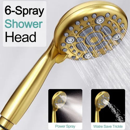 Miniatura 6 de SR SUN RISE Sistema de ducha de 12 pulgadas de oro cepillado, kit de montaje en pared ajustable con barra deslizante de 16 pulgadas, grifo de ducha