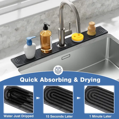 Miniatura 4 de DK177 Tapete para grifo para fregadero de cocina, bandeja de piedra absorbente de agua para fregadero, tapete de grifo de secado rápido